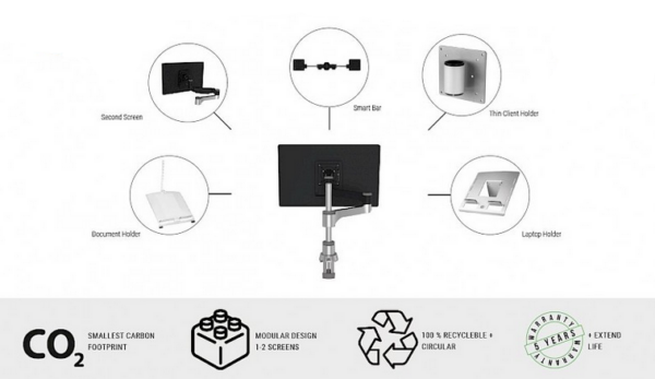 R-Go Zepher 4 Monitorarm plus Smart Bar