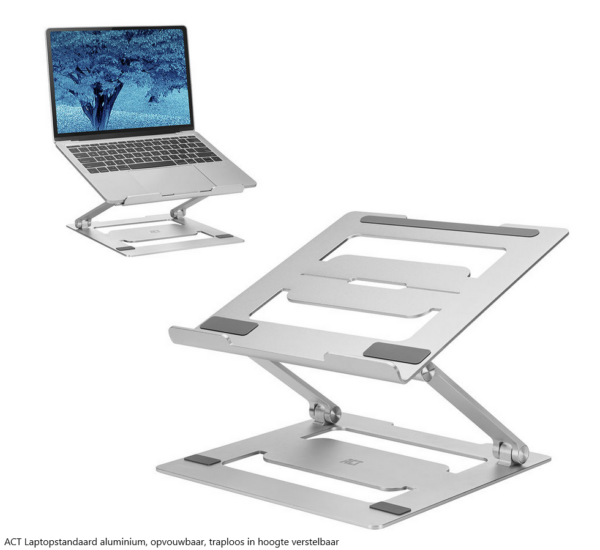 ACT Laptopstandaard aluminium, opvouwbaar, traploos in hoogte verstelbaar