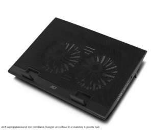ACT Laptopstandaard, met ventilator, hoogte verstelbaar in 2 standen, 4-poorts hub