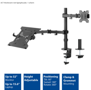 ACT Monitorarm met laptophouder, 1 scherm