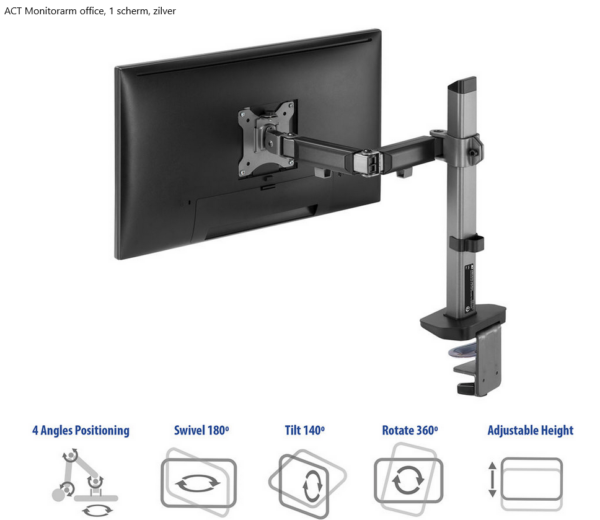 ACT Monitorarm office, 1 scherm, zilver