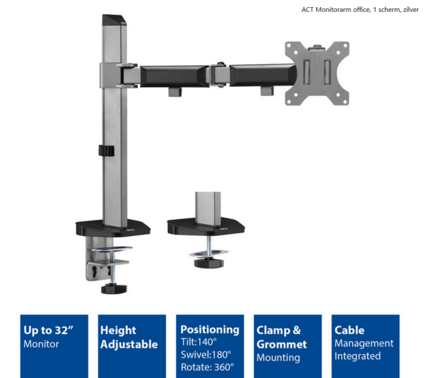 ACT Monitorarm office, 1 scherm, zilver