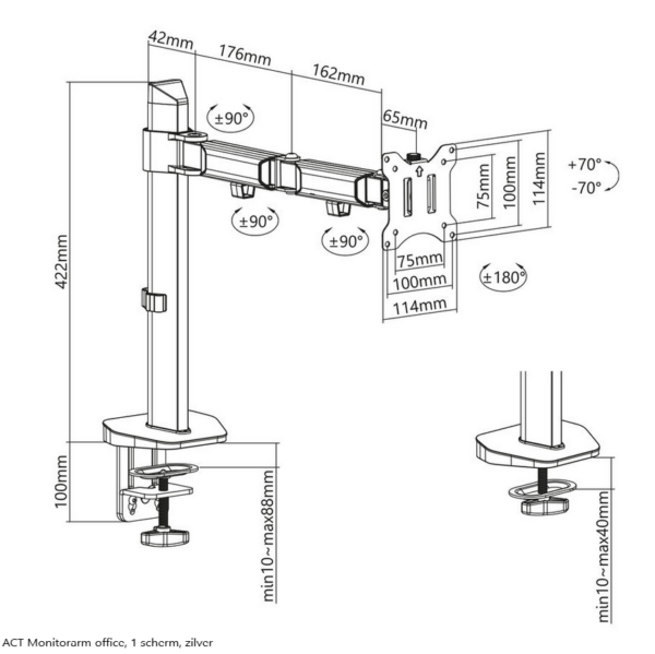 ACT Monitorarm office, 1 scherm, zilver
