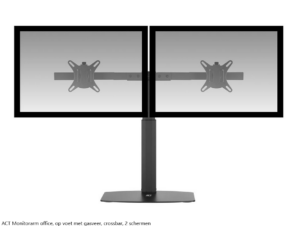 ACT Monitorarm office, op voet met gasveer, crossbar, 2 schermen
