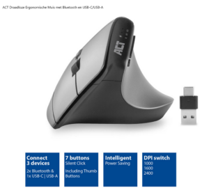 Act Draadloze Ergonomische Muis met Bluetooth en USB-C/USB-A