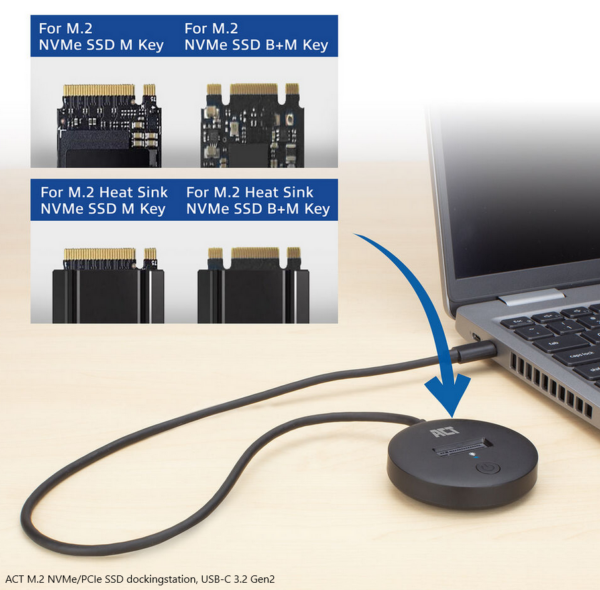 ACT M.2 NVMe/PCIe SSD dockingstation, USB-C 3.2 Gen2