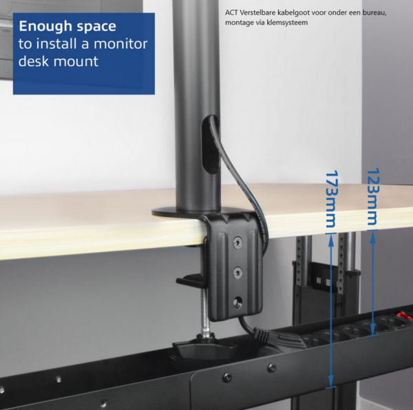 ACT Verstelbare kabelgoot voor onder een bureau, montage via klemsysteem