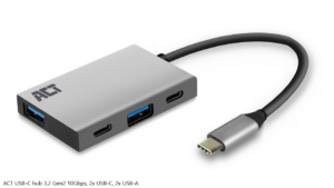 ACT USB-C hub 3.2 Gen2 10Gbps, 2x USB-C, 2x USB-A