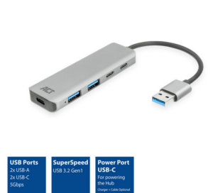 ACT USB-A hub 3.0, 2x USB-A, 2x USB-C