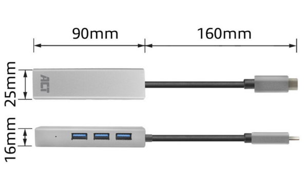 ACT USB-C hub 3.0, 3x USB-A, Gigabit ethernet