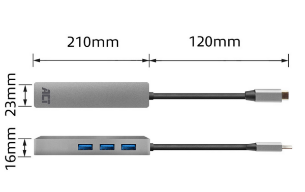 ACT USB-C hub 3.0, 3x USB-A, Gigabit ethernet