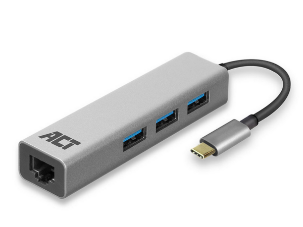 ACT USB-C hub 3.0, 3x USB-A, Gigabit ethernet