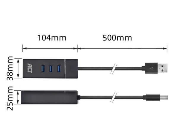 ACT USB hub 3.0, 3 poorts USB-A, Gigabit ethernet