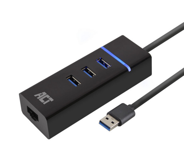 ACT USB hub 3.0, 3 poorts USB-A, Gigabit ethernet