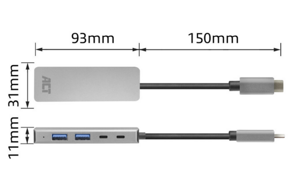 ACT USB-C hub 3.0, 2x USB-A, 2x USB-C