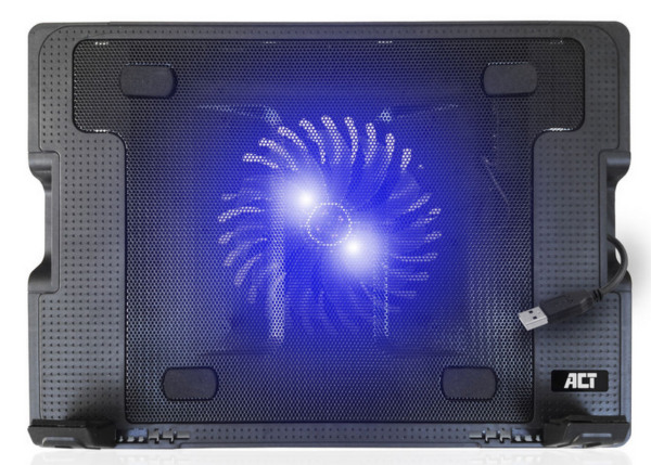 ACT Laptopstandaard, met ventilator, hoogte verstelbaar in 5 standen, 2-poorts hub