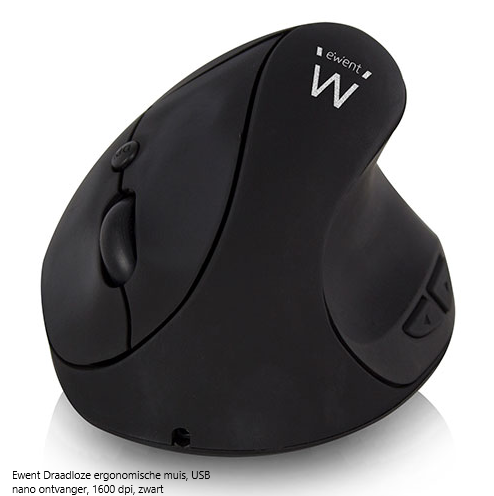 cilinder klok Vergevingsgezind Ewent Draadloze ergonomische muis, USB nano ontvanger, 1600 dpi, zwart -  Ergowebshop.nl