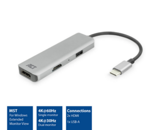 ACT USB-C 4K multiport adapter voor 2 HDMI schermen