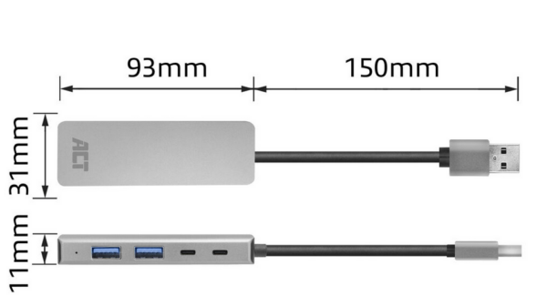 ACT USB-A hub 3.0, 2x USB-A, 2x USB-C