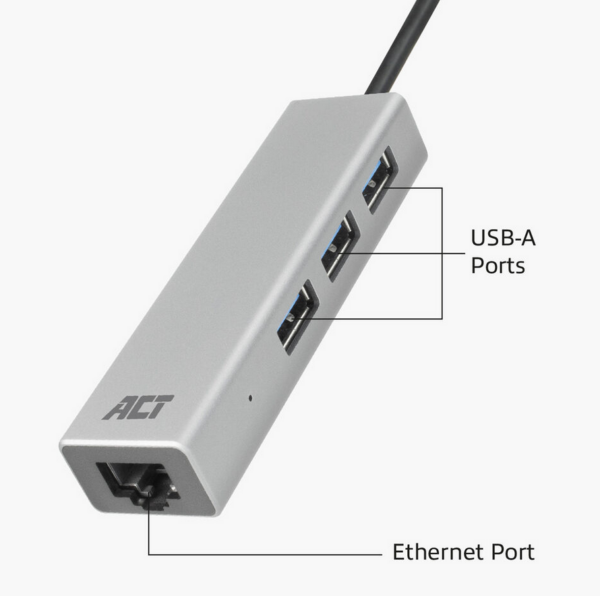 ACT USB-C hub 3.0, 3x USB-A, Gigabit ethernet