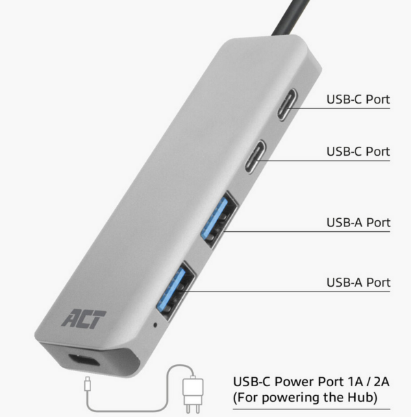 ACT USB-C hub 3.0, 2x USB-A, 2x USB-C