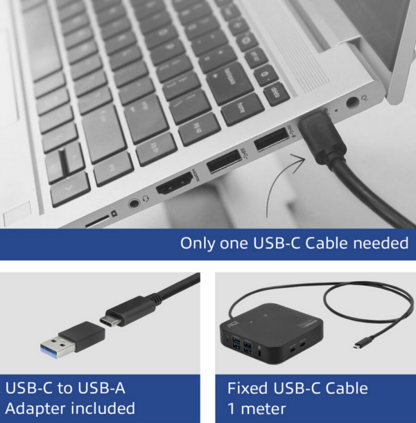 ACT USB-C Docking Station 4K, voor 2 HDMI monitoren, DisplayLink, compact model